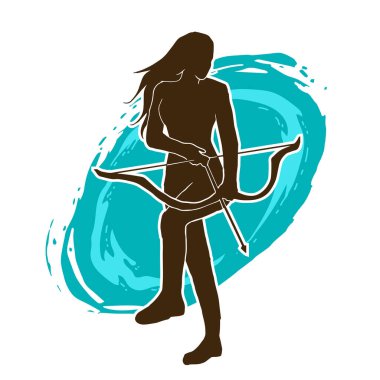 Dişi okçu bir dövüşçünün silueti ok ve yayla pozisyonunu alıyor..