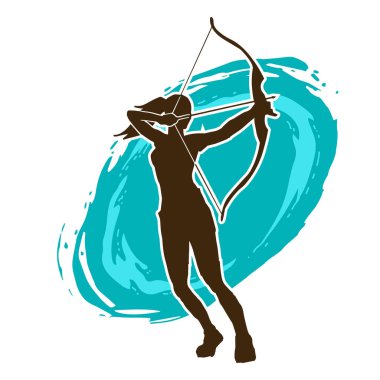 Dişi okçu bir dövüşçünün silueti ok ve yayla pozisyonunu alıyor..