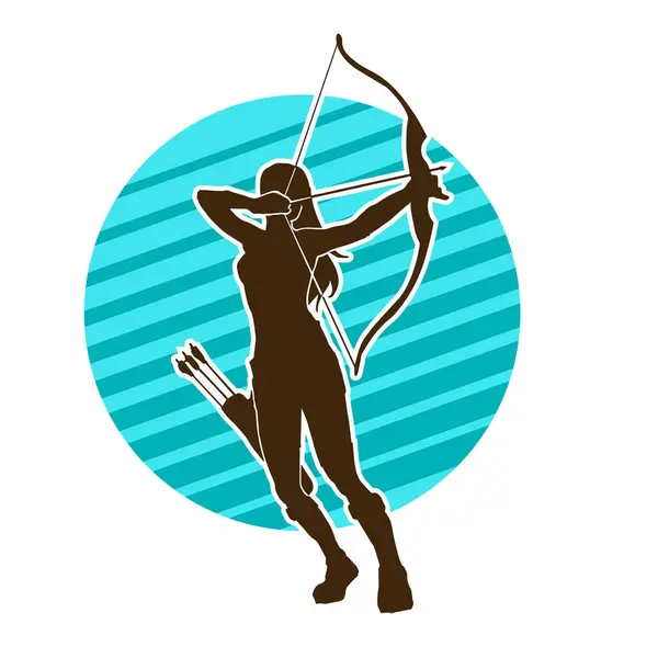 stock vector Silhouette of a female archer fighter in action pose with her arrow and bow.