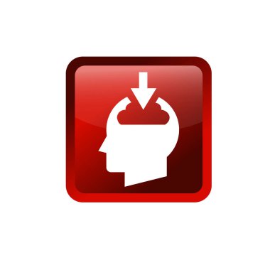 İnsan kafası ve beyni ve aşağı doğru ok sembolü. Yapay zeka simgesi.