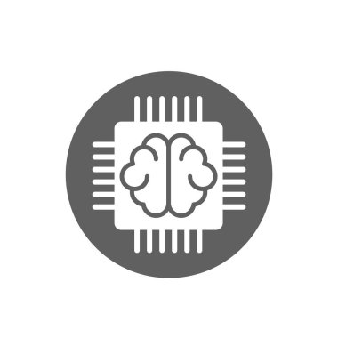 Beyin ve dijital işlemci sembolü. Bilgisayar işlemci simgesi. 