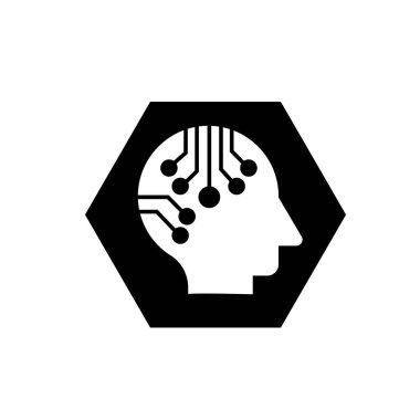 Devre sembollü insan kafası. Sinirsel ya da nevrotik ağ sembolü. Yapay zeka sembolü. Beyin devresi sembolü.