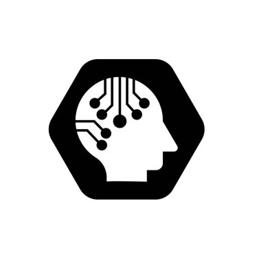 Devre sembollü insan kafası. Sinirsel ya da nevrotik ağ sembolü. Yapay zeka sembolü. Beyin devresi sembolü.