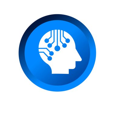 Devre sembollü insan kafası. Sinirsel ya da nevrotik ağ sembolü. Yapay zeka sembolü. Beyin devresi sembolü.