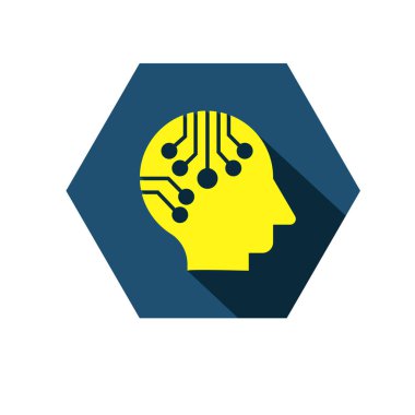 Devre sembollü insan kafası. Sinirsel ya da nevrotik ağ sembolü. Yapay zeka sembolü. Beyin devresi sembolü.