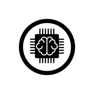 Beyin ve dijital işlemci sembolü. Bilgisayar işlemci simgesi. 