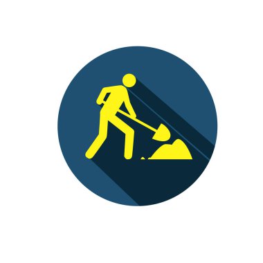 İşçi kürek sembolü kullanıyor. Kazıcı simgesi. Yapım veya bakım simgesi.