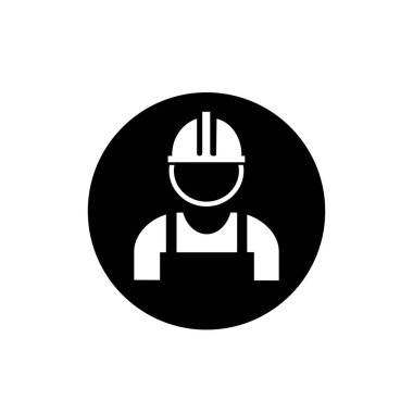 Kask sembolü takan bir işçi. İşçi simgesi. Mühendis simgesi.