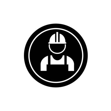 Kask sembolü takan bir işçi. İşçi simgesi. Mühendis simgesi.