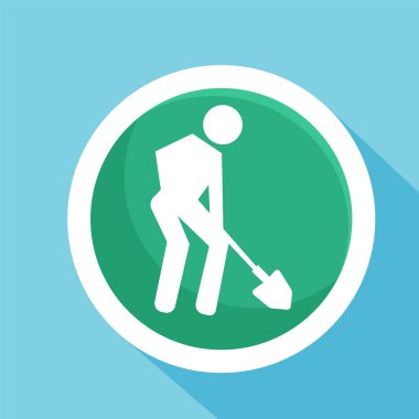 İşçi kürek sembolü kullanıyor. Kazıcı simgesi. Yapım veya bakım simgesi.