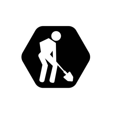 İşçi kürek sembolü kullanıyor. Kazıcı simgesi. Yapım veya bakım simgesi.