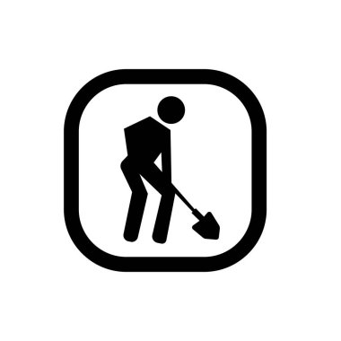 İşçi kürek sembolü kullanıyor. Kazıcı simgesi. Yapım veya bakım simgesi.