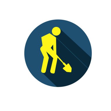 İşçi kürek sembolü kullanıyor. Kazıcı simgesi. Yapım veya bakım simgesi.