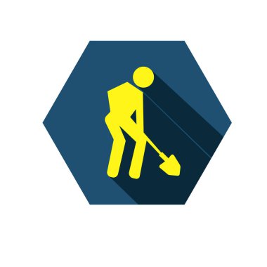 İşçi kürek sembolü kullanıyor. Kazıcı simgesi. Yapım veya bakım simgesi.