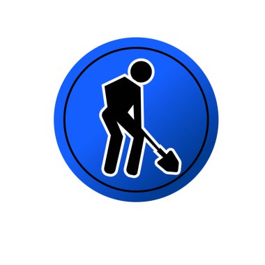 İşçi kürek sembolü kullanıyor. Kazıcı simgesi. Yapım veya bakım simgesi.