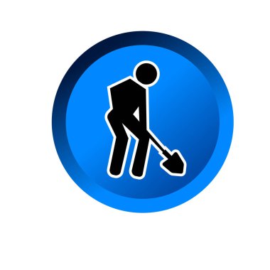 İşçi kürek sembolü kullanıyor. Kazıcı simgesi. Yapım veya bakım simgesi.