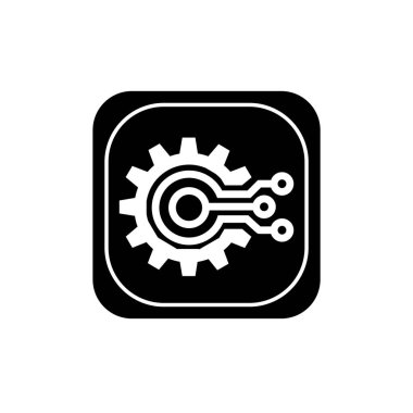 Digital system icon. Cogwheel shape and circuit nodes symbol. Digital technology icon. Machine learning symbol. clipart