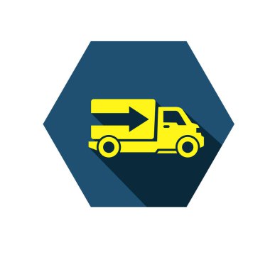 Teslimat kamyonu simgesi, beyaz arkaplanda kutu kamyonu sembolü çizimi şablonu 