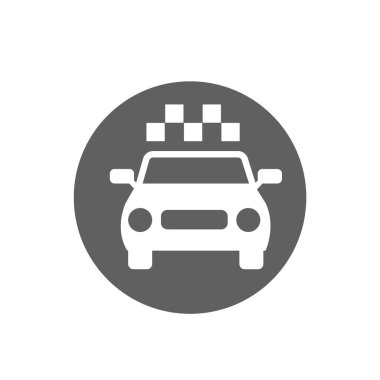 Yarış arabası ikonu. Sürüklenen araç sembolü. Araba ve denetleyici bayrak sembolü.