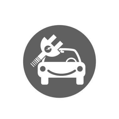 Araba ve elektrik prizi sembolü. Elektrikli araç simgesi.