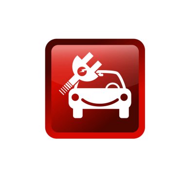 Araba ve elektrik prizi sembolü. Elektrikli araç simgesi.