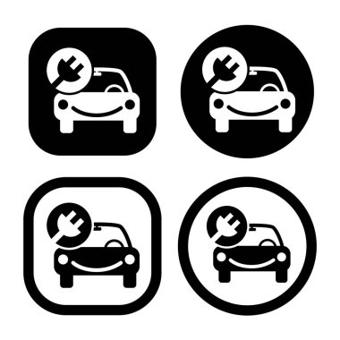 Araba ve elektrik prizi sembolü. Elektrikli araç simgesi.