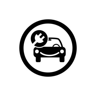 Araba ve elektrik prizi sembolü. Elektrikli araç simgesi.