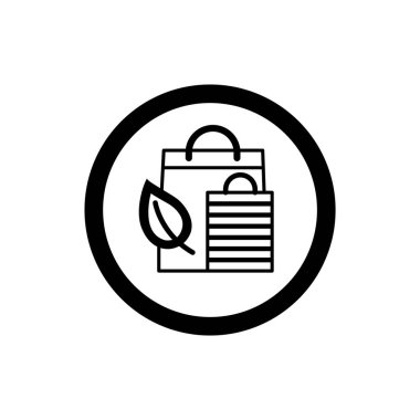 Yaprak şekli ve kağıt poşet sembolü. Çevre dostu ya da bozunabilir alışveriş torbaları ikonu. 