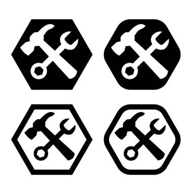 Çekiç ve İngiliz anahtarı sembolü. Tamir servisi veya tamirci simgesi