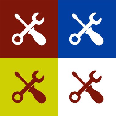 Çapraz anahtar ve tornavida sembolü. Tamirci veya servis araçları simgesi