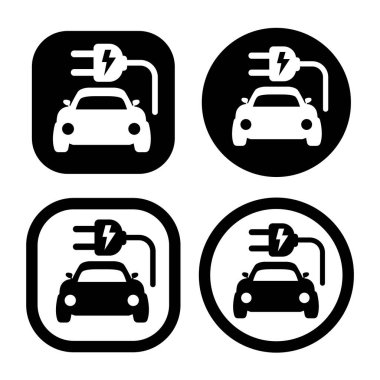 Araba ve elektrik prizi sembolü. Elektrikli araç simgesi.