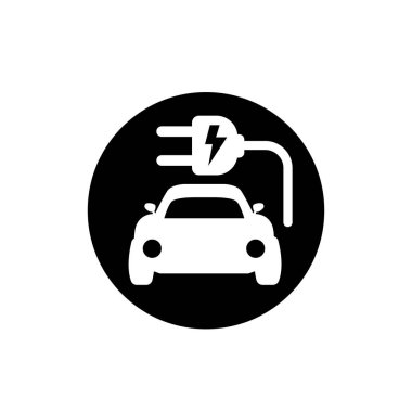 Araba ve elektrik prizi sembolü. Elektrikli araç simgesi.