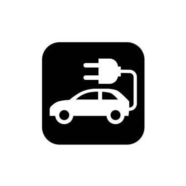Araba ve elektrik prizi sembolü. Elektrikli araç simgesi.