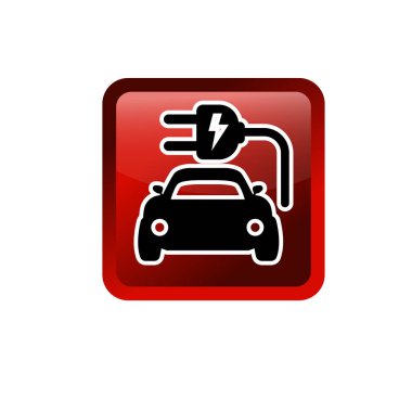 Araba ve elektrik prizi sembolü. Elektrikli araç simgesi.
