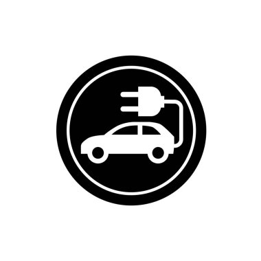 Araba ve elektrik prizi sembolü. Elektrikli araç simgesi.