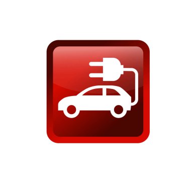 Araba ve elektrik prizi sembolü. Elektrikli araç simgesi.