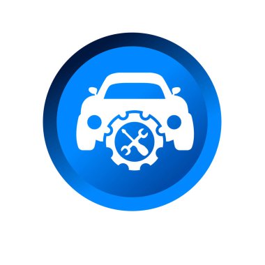 Araba, çark ve İngiliz anahtarı sembolü. Otomotiv bakım ikonu. Otomotiv teknisyeni logosu veya simgesi.