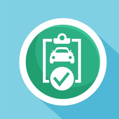 Araba ve işaret sembolü. Otomotiv durumu simgesini kontrol ediyor. Otomotiv kalite kontrol logosu.