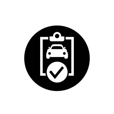 Araba ve işaret sembolü. Otomotiv durumu simgesini kontrol ediyor. Otomotiv kalite kontrol logosu.