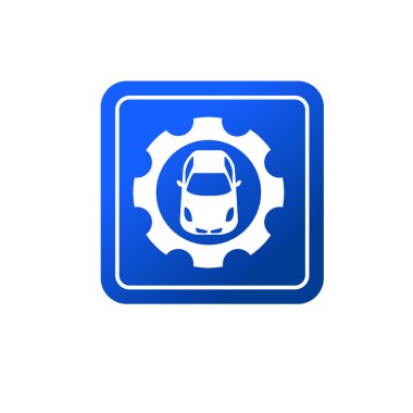 Araba ve çark sembolü. Otomotiv bakım ikonu. Otomotiv teknisyeni logosu veya simgesi.