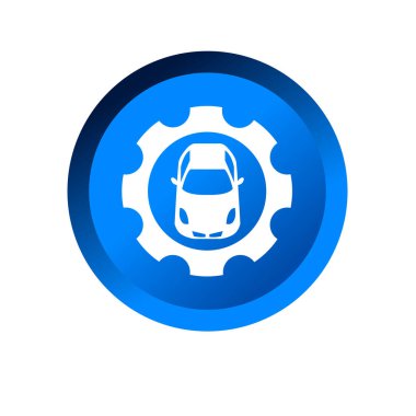 Araba ve çark sembolü. Otomotiv bakım ikonu. Otomotiv teknisyeni logosu veya simgesi.