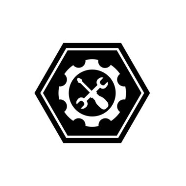 Çapraz tornavida ve İngiliz anahtarı sembolü. Aletler ve çark sembolü. Onarım servisi veya teknisyen simgesi veya logosu.