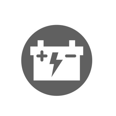 Elektrikli sıvı pil ve yıldırım sembolü. Pozitif ve negatif kutuplu elektrik pil simgesi.