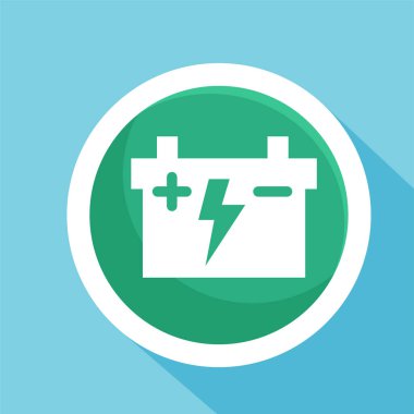 Elektrikli sıvı pil ve yıldırım sembolü. Pozitif ve negatif kutuplu elektrik pil simgesi.