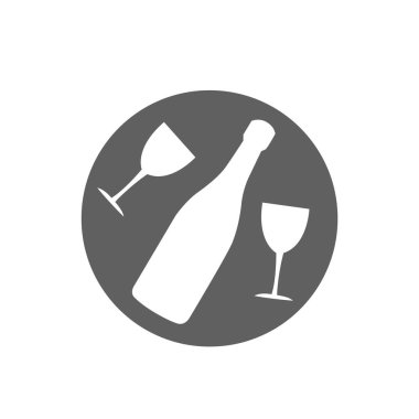 Şişe şampanya ve cam simge sembolü vektör illüstrasyon logosu herhangi bir amaç için izole edildi