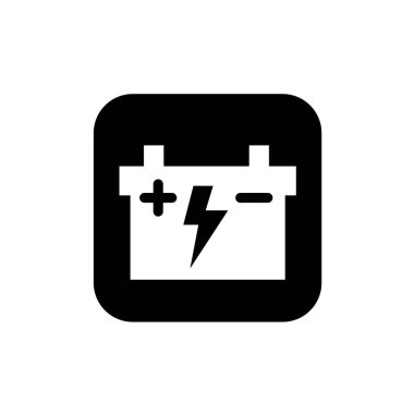 Elektrikli sıvı pil ve yıldırım sembolü. Pozitif ve negatif kutuplu elektrik pil simgesi.