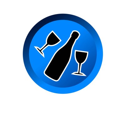 Şişe şampanya ve cam simge sembolü vektör illüstrasyon logosu herhangi bir amaç için izole edildi