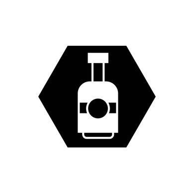 Şarap şişesi ikonu. İçki ya da içecek şişesi sembolü. Cam şişe logosu.