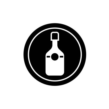 Şarap şişesi ikonu. İçki ya da içecek şişesi sembolü. Cam şişe logosu.
