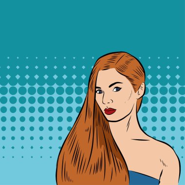 Genç bir kadın modelin tasviri. Yakın poz. Uzun düz saçlar..